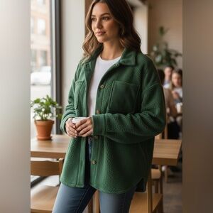 American Eagle Kelly Green Oversized Teddy Fleece Shacket XS Sherpa Chore Coat